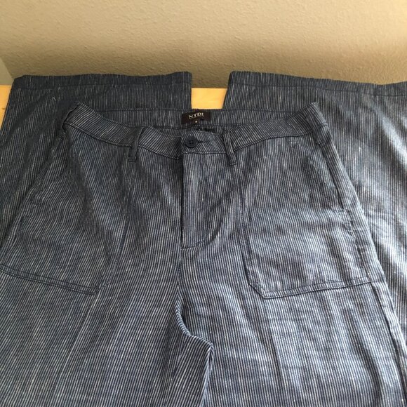 NYDJ Pinstripe Wide Leg Jeans Relaxed Flare Linen Blend Trousers Pants NEW - Picture 6 of 8